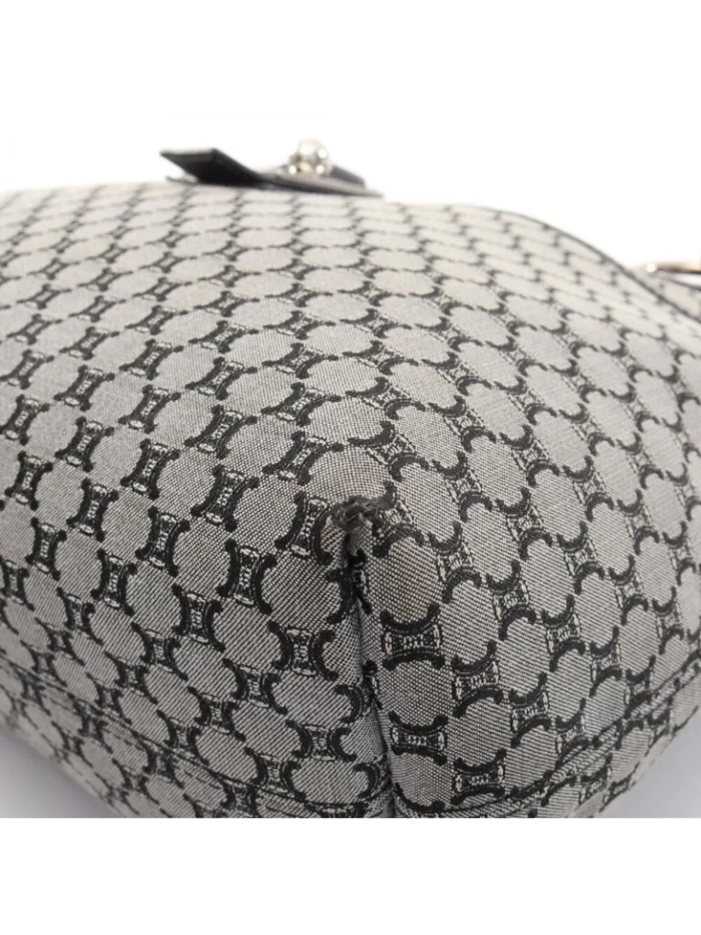 Celine Tote Macadam Gray Black Canvas Leather Paris
